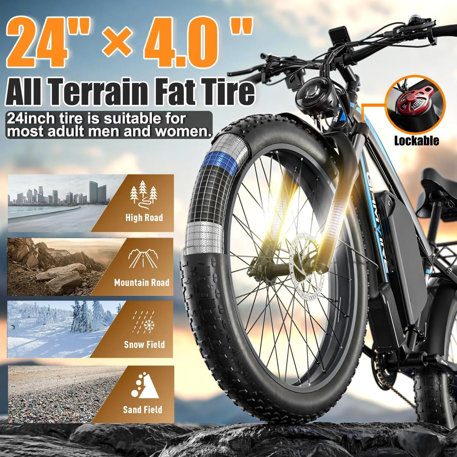24"/26" Ebike for Adults Electric, Peak 2500W E-Bike, 52V 19.2Ah, Max 40MPH&70Miles, Hydraulic Disc Brake, Off Road Snow Mountain Pedal Assist E-Bikes, Fat Tire Fast E-Bicycle, UL Certified