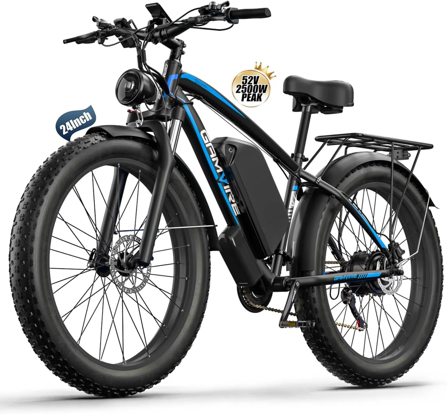 24"/26" Ebike for Adults Electric, Peak 2500W E-Bike, 52V 19.2Ah, Max 40MPH&70Miles, Hydraulic Disc Brake, Off Road Snow Mountain Pedal Assist E-Bikes, Fat Tire Fast E-Bicycle, UL Certified