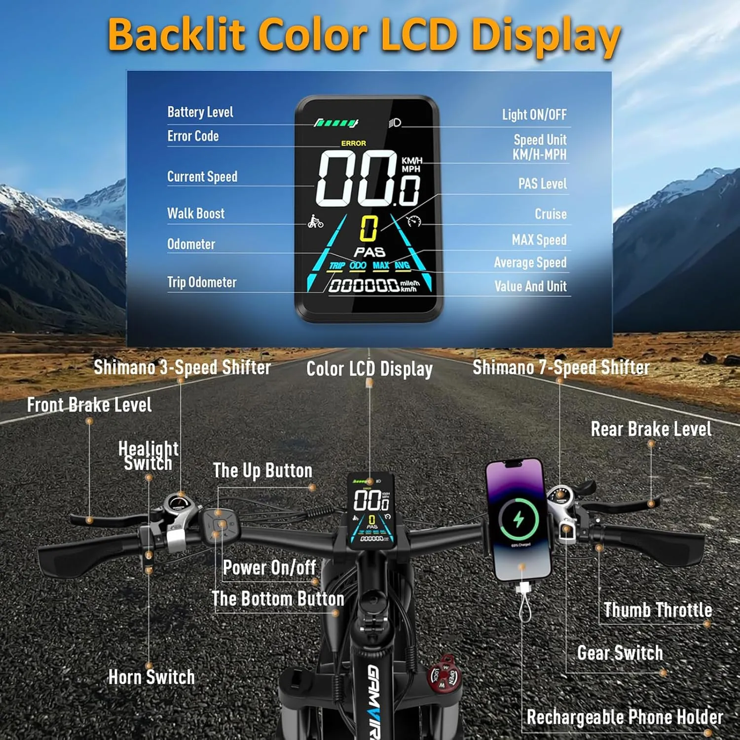 24"/26" Ebike for Adults Electric, Peak 2500W E-Bike, 52V 19.2Ah, Max 40MPH&70Miles, Hydraulic Disc Brake, Off Road Snow Mountain Pedal Assist E-Bikes, Fat Tire Fast E-Bicycle, UL Certified