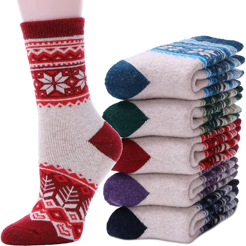 5 Pairs Hiking Thermal Wool Socks For Women