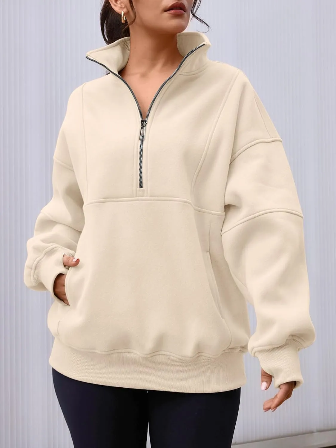 AUTOMET Women's Half Zip Oversized Sweatshirts Fleece Quarter Zipper Pullover Hoodies 2025 Mock Neck Fall Workout Jacket