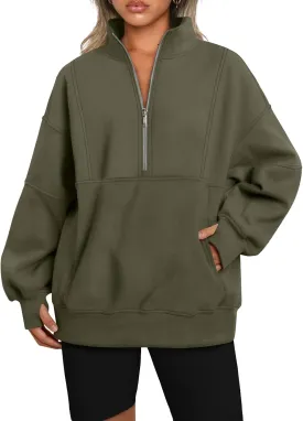 AUTOMET Women's Half Zip Oversized Sweatshirts Fleece Quarter Zipper Pullover Hoodies 2025 Mock Neck Fall Workout Jacket
