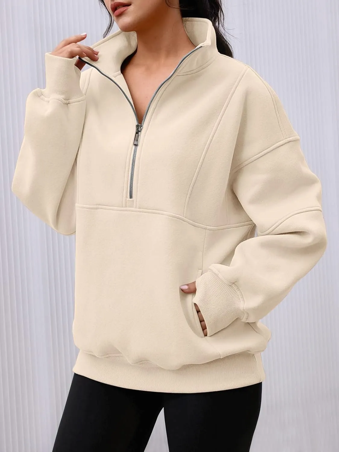AUTOMET Women's Half Zip Oversized Sweatshirts Fleece Quarter Zipper Pullover Hoodies 2025 Mock Neck Fall Workout Jacket