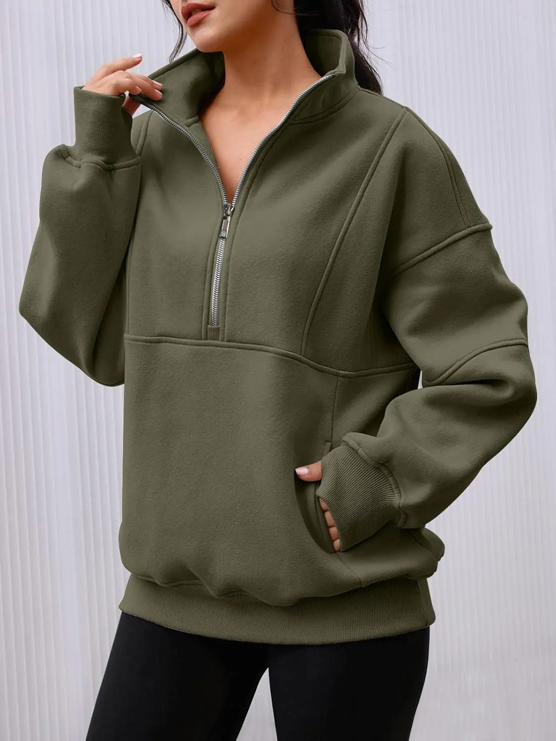 AUTOMET Women's Half Zip Oversized Sweatshirts Fleece Quarter Zipper Pullover Hoodies 2025 Mock Neck Fall Workout Jacket
