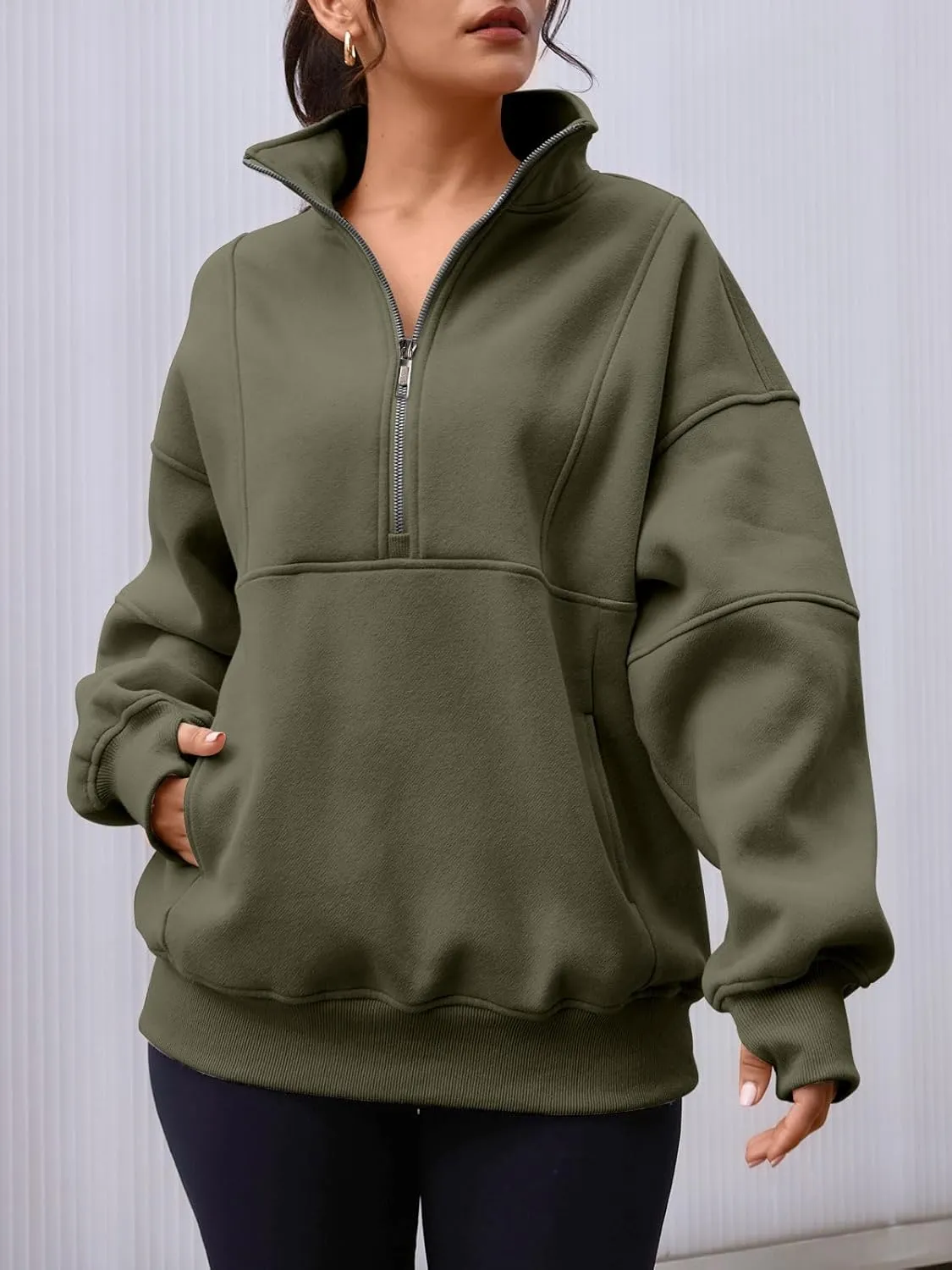 AUTOMET Women's Half Zip Oversized Sweatshirts Fleece Quarter Zipper Pullover Hoodies 2025 Mock Neck Fall Workout Jacket