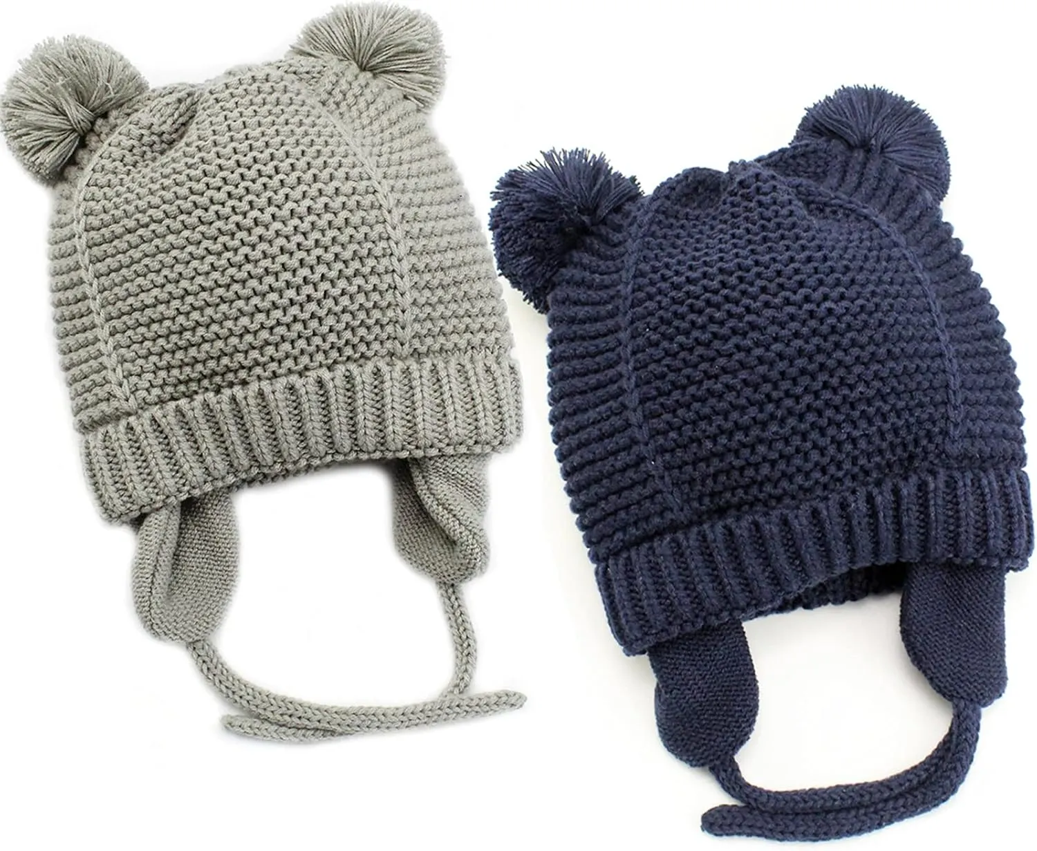Baby Beanie Earflaps Hat - Infant Toddler Girls Boys Soft Warm Knit Hat Kids Winter Hat with Fleece Lining