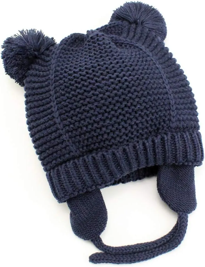 Baby Beanie Earflaps Hat - Infant Toddler Girls Boys Soft Warm Knit Hat Kids Winter Hat with Fleece Lining