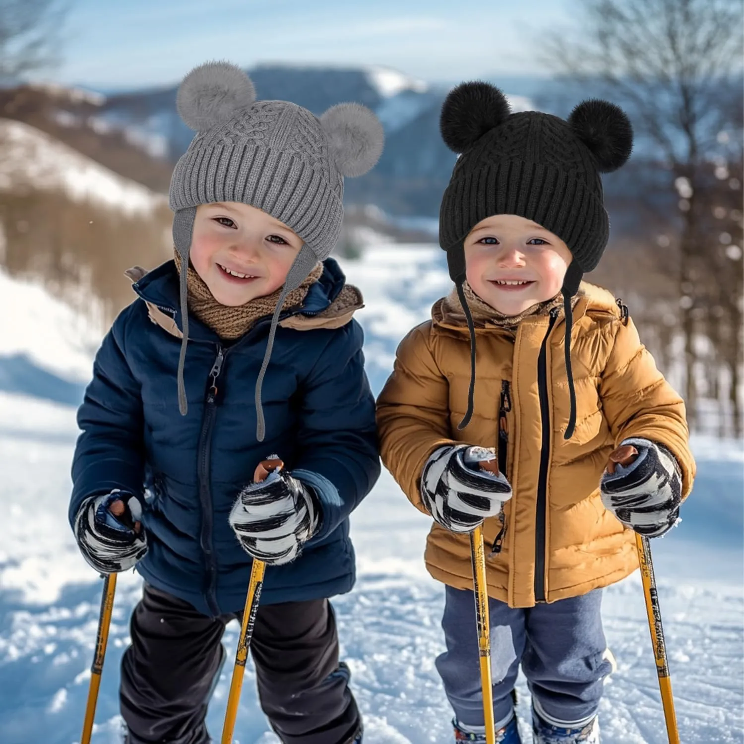 Baby Winter Hat Knitted Boys Girls Baby Beanie Double Pom Pom Kids Toddler Winter Hat