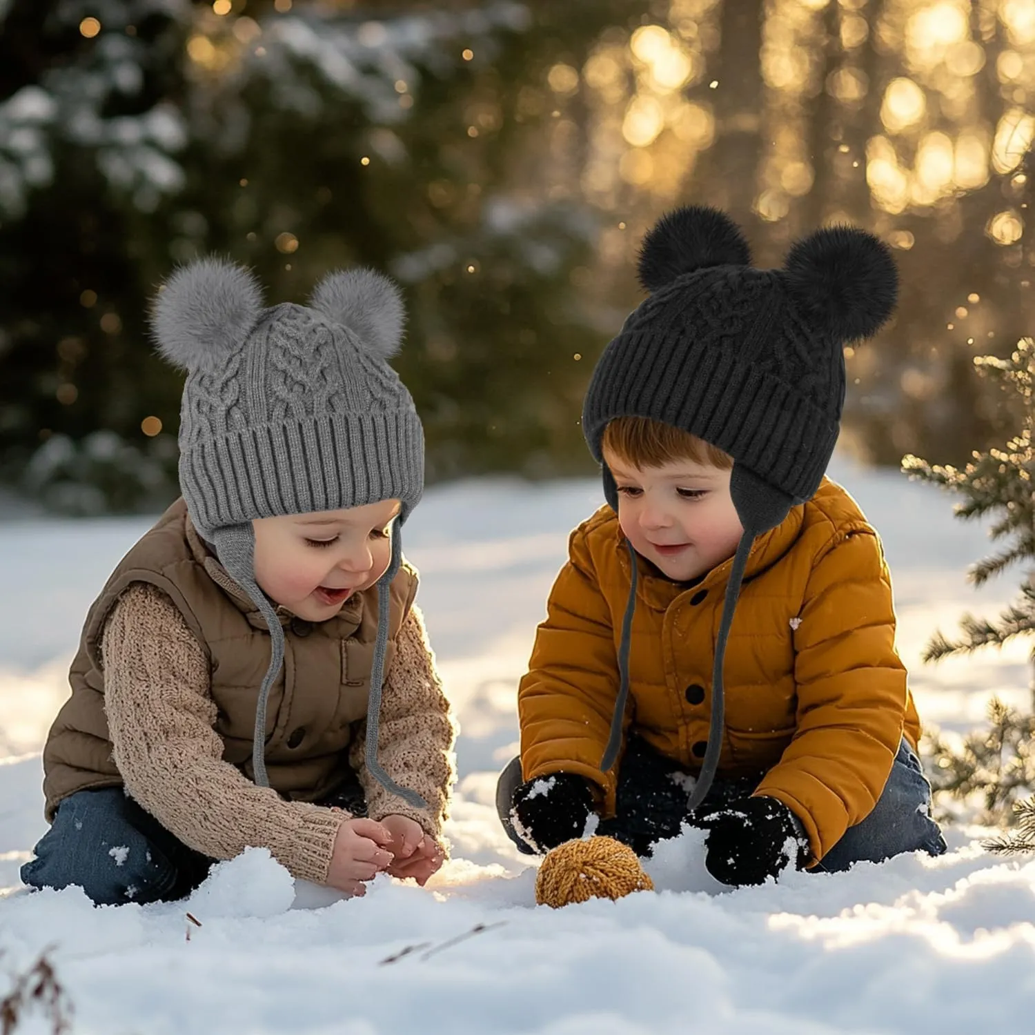 Baby Winter Hat Knitted Boys Girls Baby Beanie Double Pom Pom Kids Toddler Winter Hat