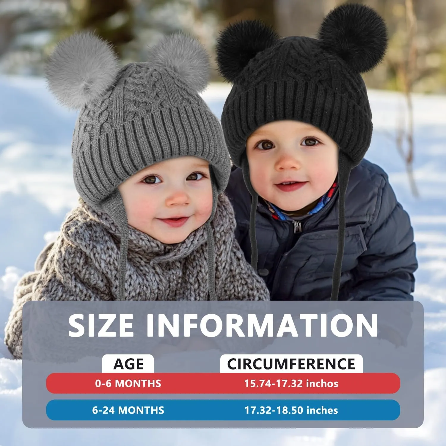 Baby Winter Hat Knitted Boys Girls Baby Beanie Double Pom Pom Kids Toddler Winter Hat