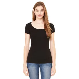 Bella   Canvas Women's Black Sheer Mini Rib Short-Sleeve Scoop Neck T-Shirt
