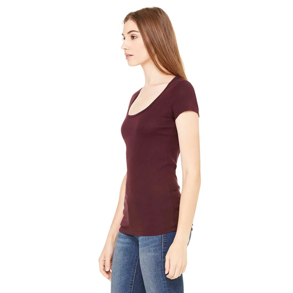Bella   Canvas Women's Plum Sheer Mini Rib Short-Sleeve Scoop Neck T-Shirt