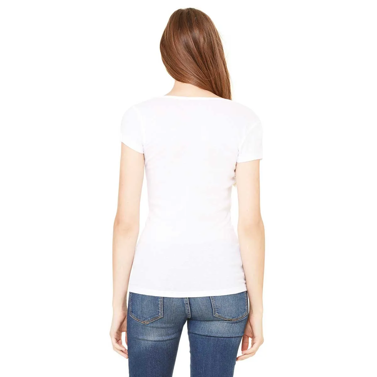 Bella   Canvas Women's White Sheer Mini Rib Short-Sleeve Scoop Neck T-Shirt