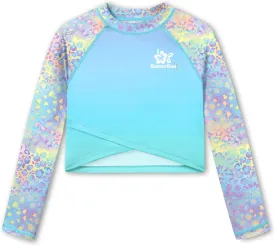 BesserBay Girls UPF 50  Long Sleeve Mock Neck Crossover Hem Swim Crop Top 4-12 Years