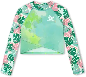 BesserBay Girls UPF 50  Long Sleeve Mock Neck Crossover Hem Swim Crop Top 4-12 Years