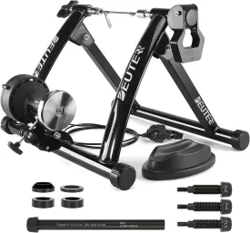 Bike Trainer, Magnetic Bicycle Stationary Stand for Indoor Exercise Riding, 26-29" & 700C Wheels, Quick Release Skewer & Front Wheel Riser Block Included