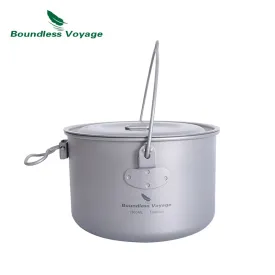 Boundless Voyage Outdoor Titanium Hanging Pot with Handle Camping Hiking Picnic Tableware Foldable