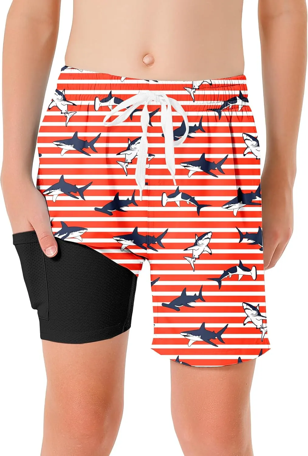 Boys Swim Trunks with Compression Liner Casual Bathing Suit for Kids Swim Shorts 6-18 Years