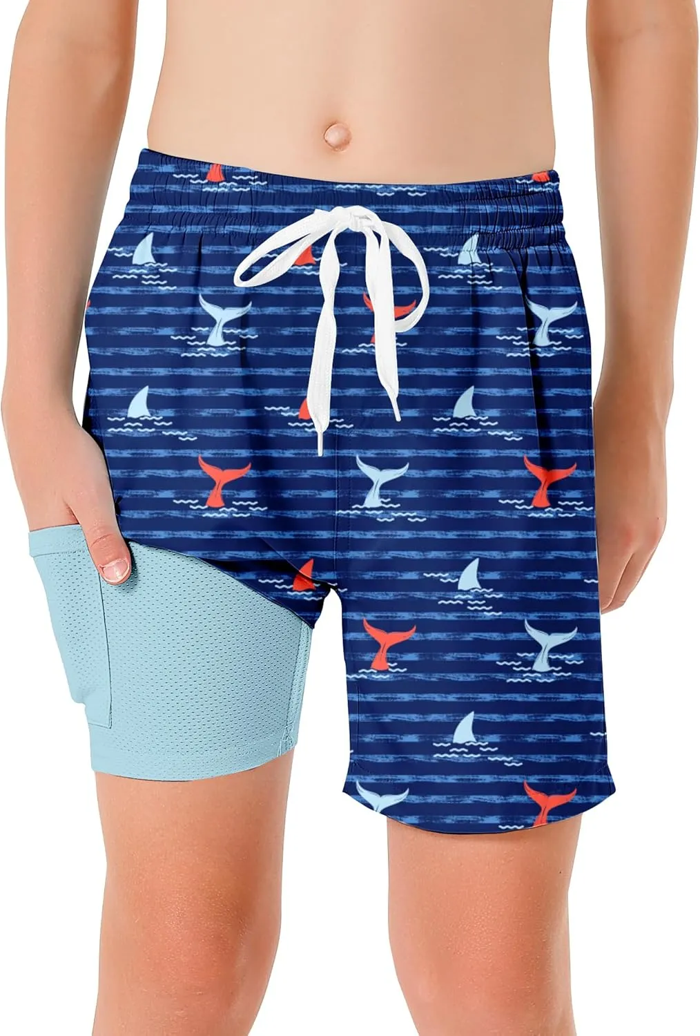 Boys Swim Trunks with Compression Liner Casual Bathing Suit for Kids Swim Shorts 6-18 Years