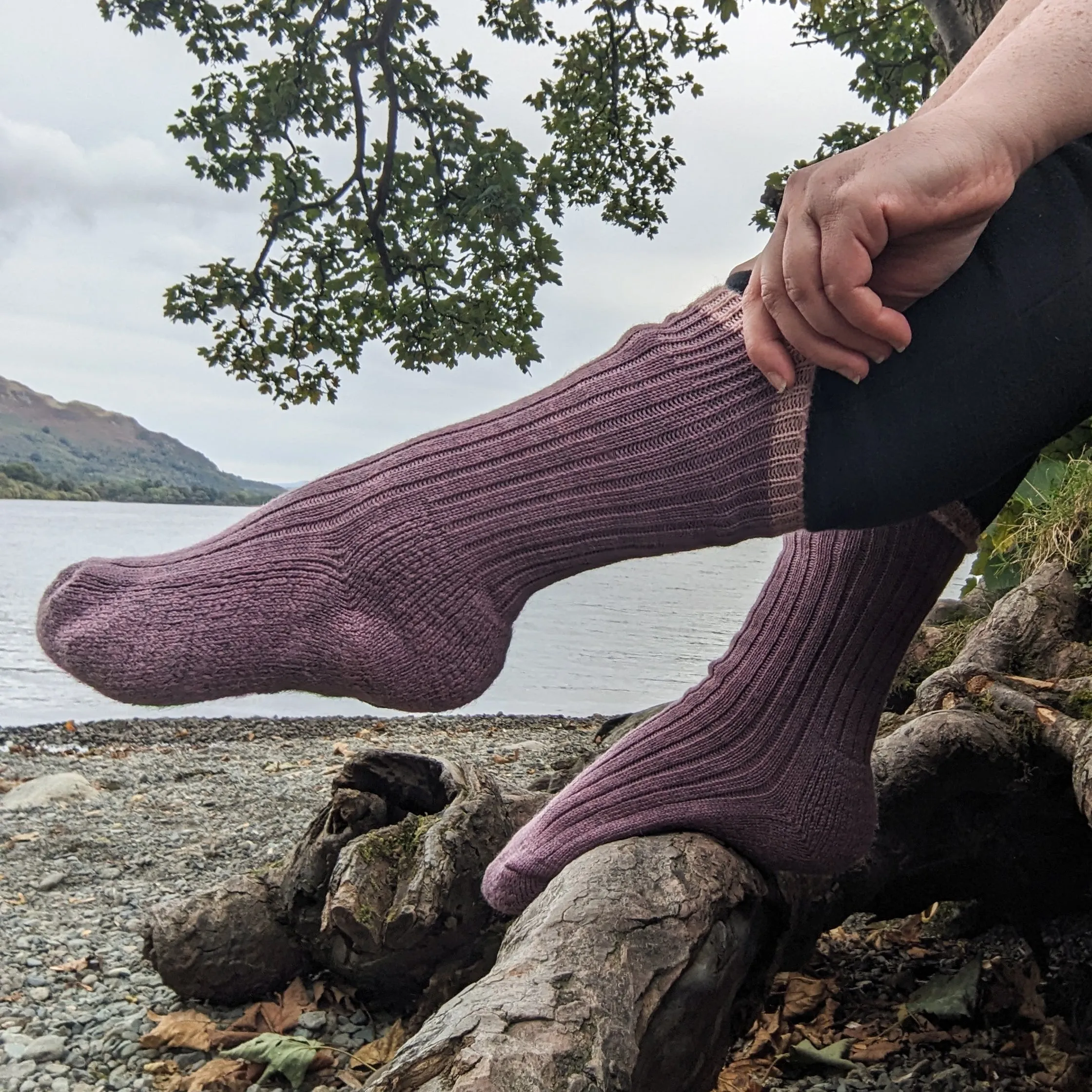 British Wool Socks - Lilac with Pale Pink