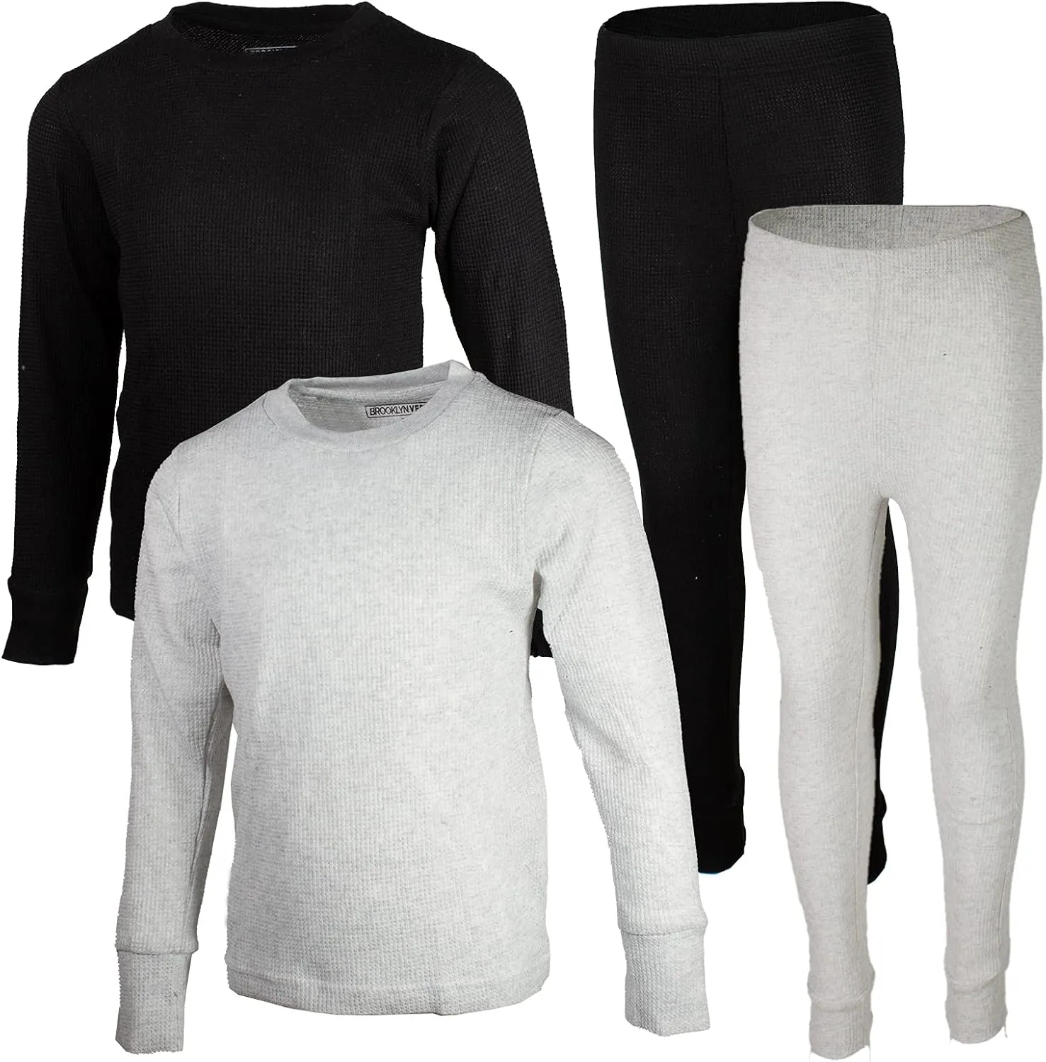 BROOKLYN VERTICAL Boys 4-Piece Thermals Set | Long Sleeve Shirt, Pants Ages 1-16