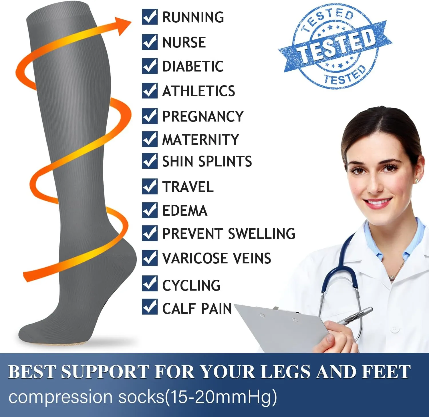 Compression Socks for Women and Men Circulation (3 Pairs) - Best for Nursing,Running,Travel Knee High Socks