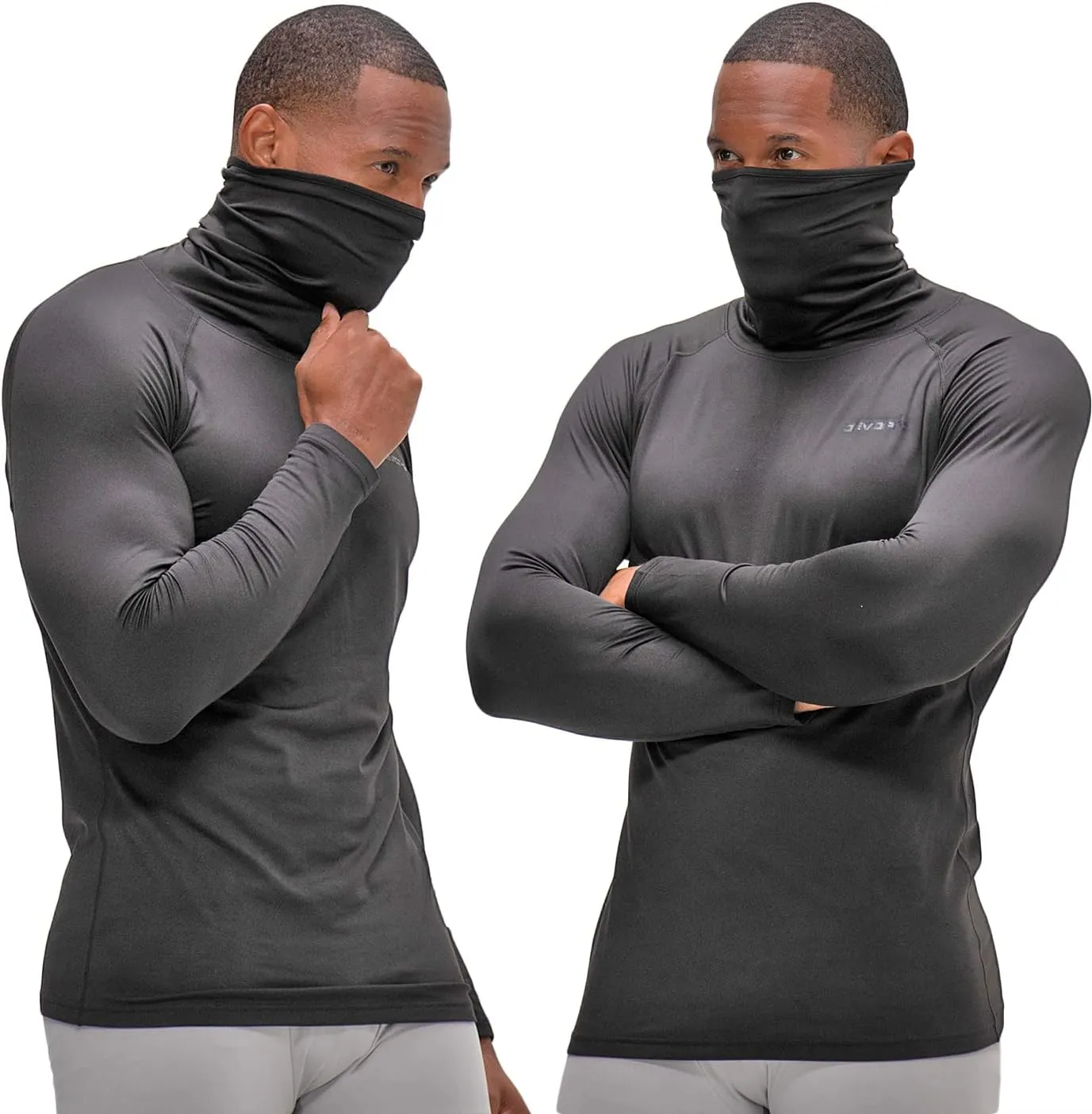 DEVOPS 2 Pack Men's Thermal Turtle Mock Neck Shirts, Compression Long Sleeve Tops and Hoodies