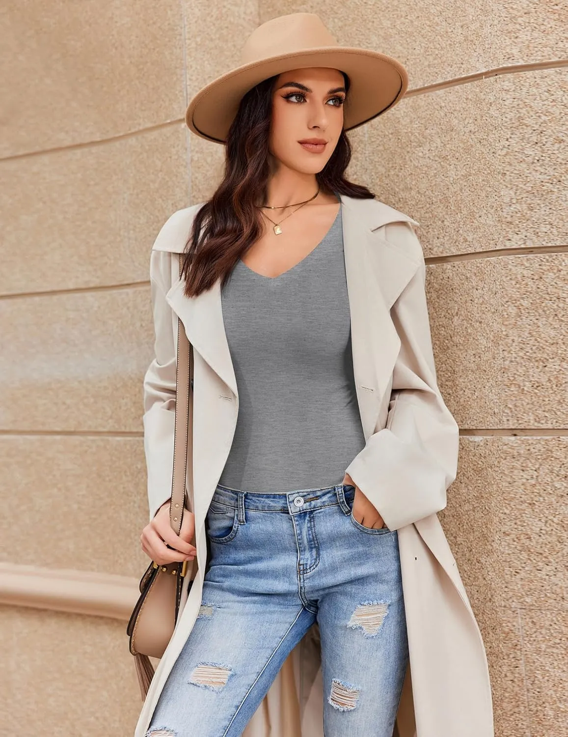 Ekouaer Long Sleeve Shirts for Women V Neck Basics Tops Lightweight Base Layer Slim Fit Top Thermal Undershirts