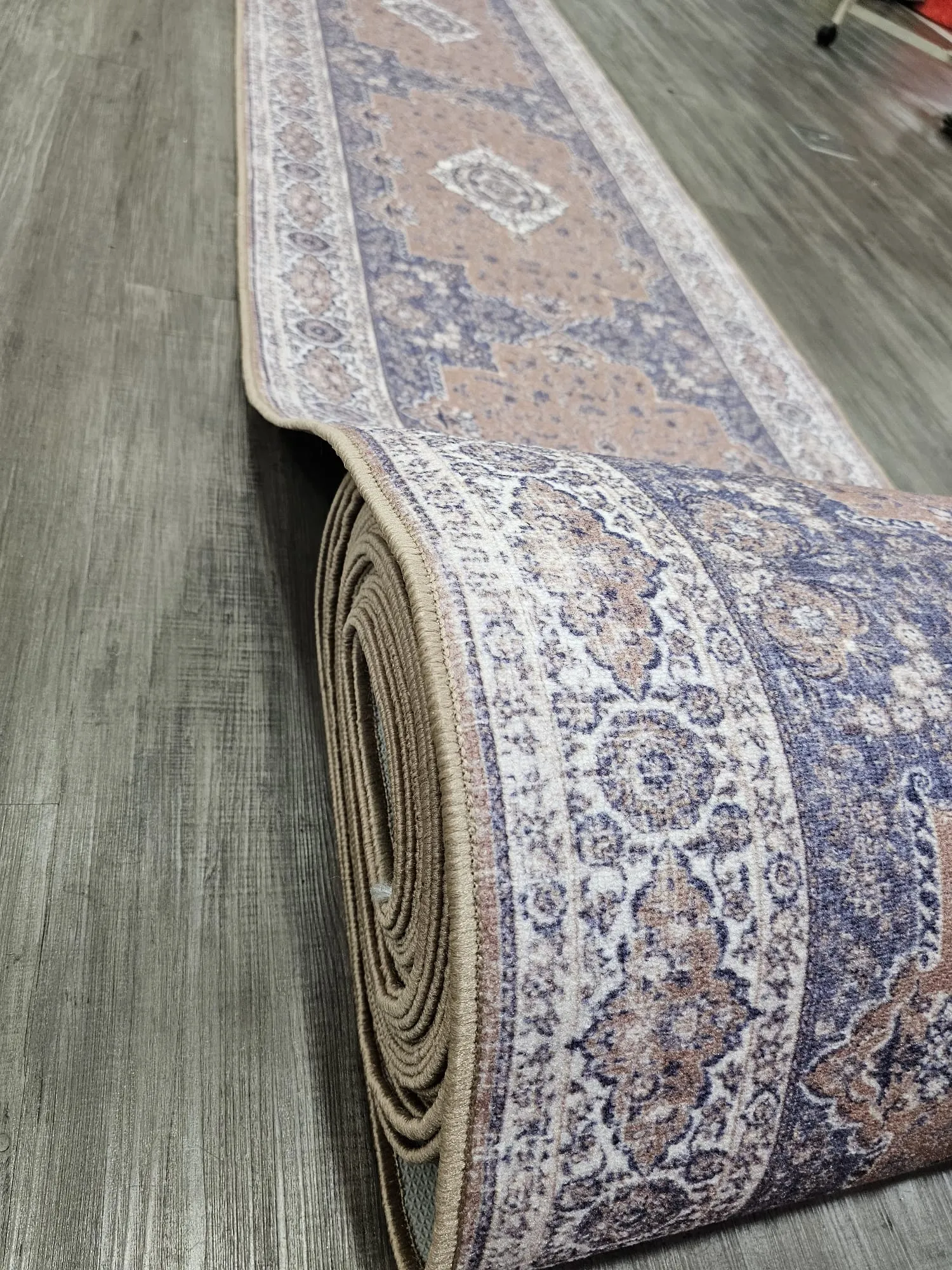 Gabe medallion beige blue hallway runner 80cm Wide