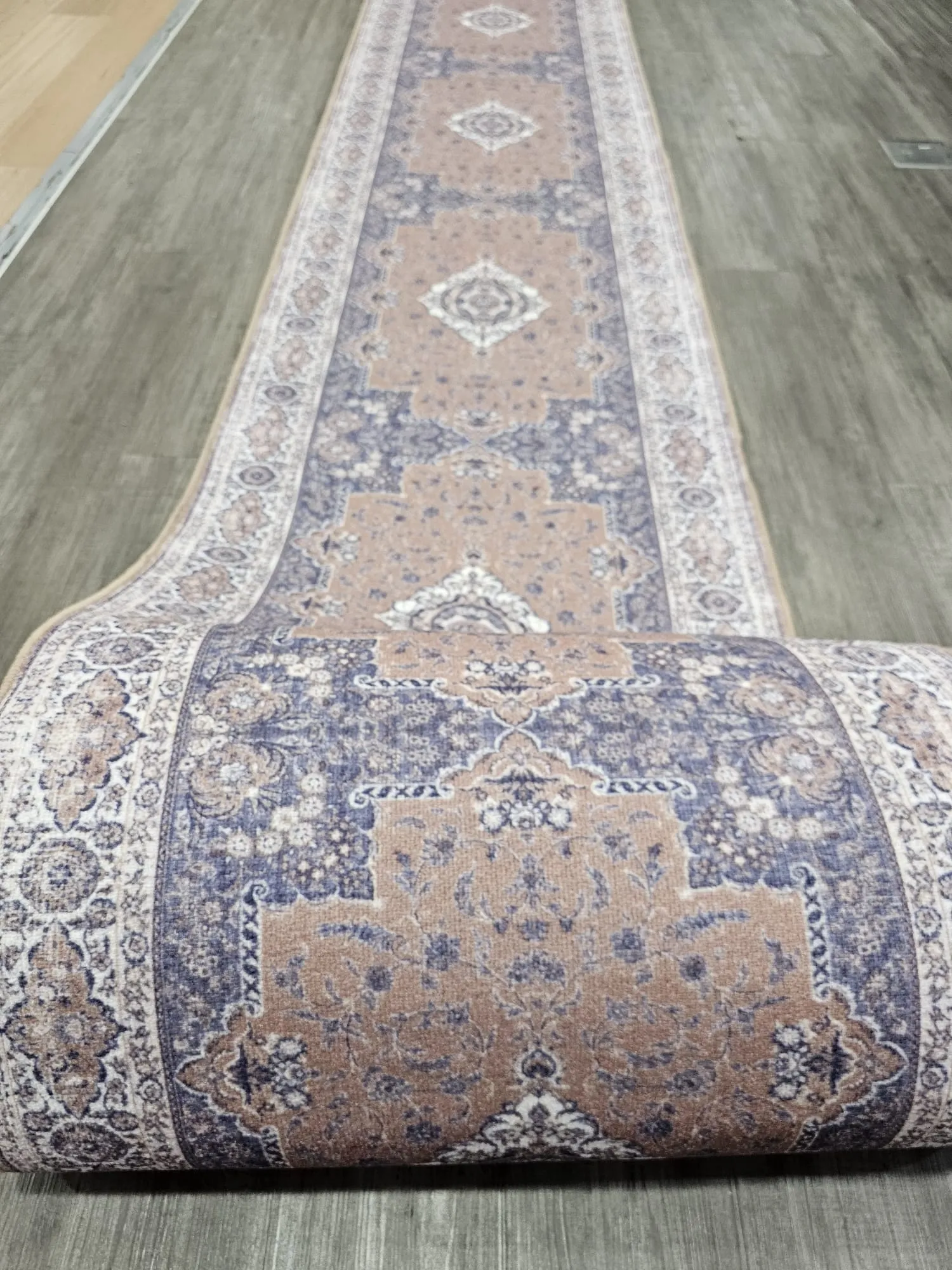 Gabe medallion beige blue hallway runner 80cm Wide