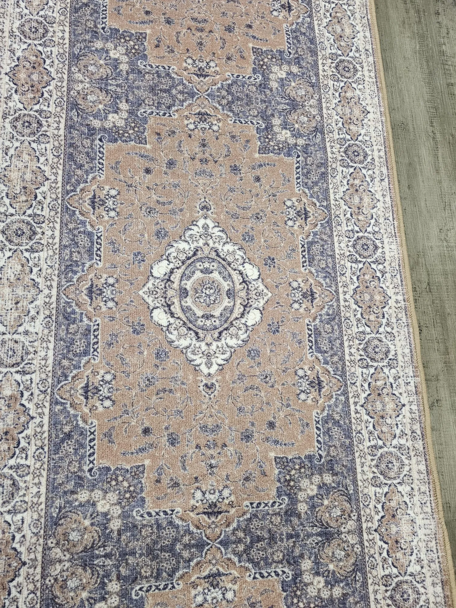 Gabe medallion beige blue hallway runner 80cm Wide