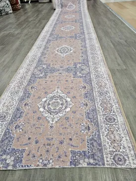 Gabe medallion beige blue hallway runner 80cm Wide