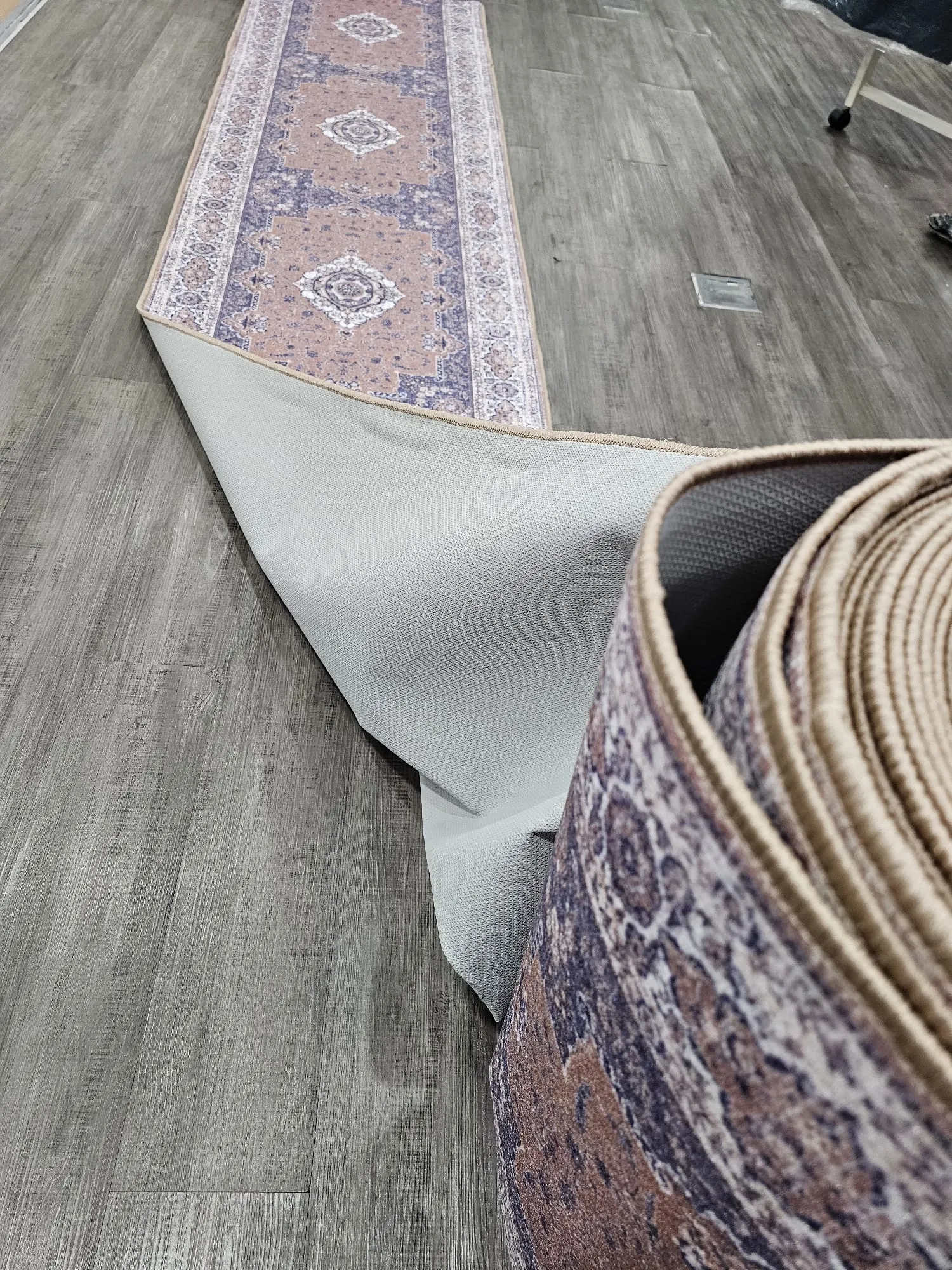 Gabe medallion beige blue hallway runner 80cm Wide