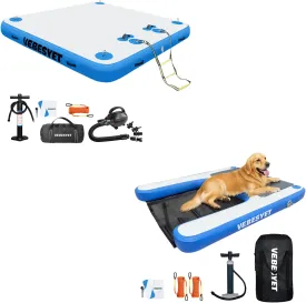 Inflatable Floating Dock Platform with Dog Water Ramp & Electric Pump, Multi-Person Floating Island Raft for Beach Lake Boating Ocean
