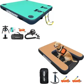 Inflatable Floating Dock Platform with Dog Water Ramp with Non-Slip EVA & Electric Pump, Multi-Person Floating Island Raft for Beach Lake Boating Ocean