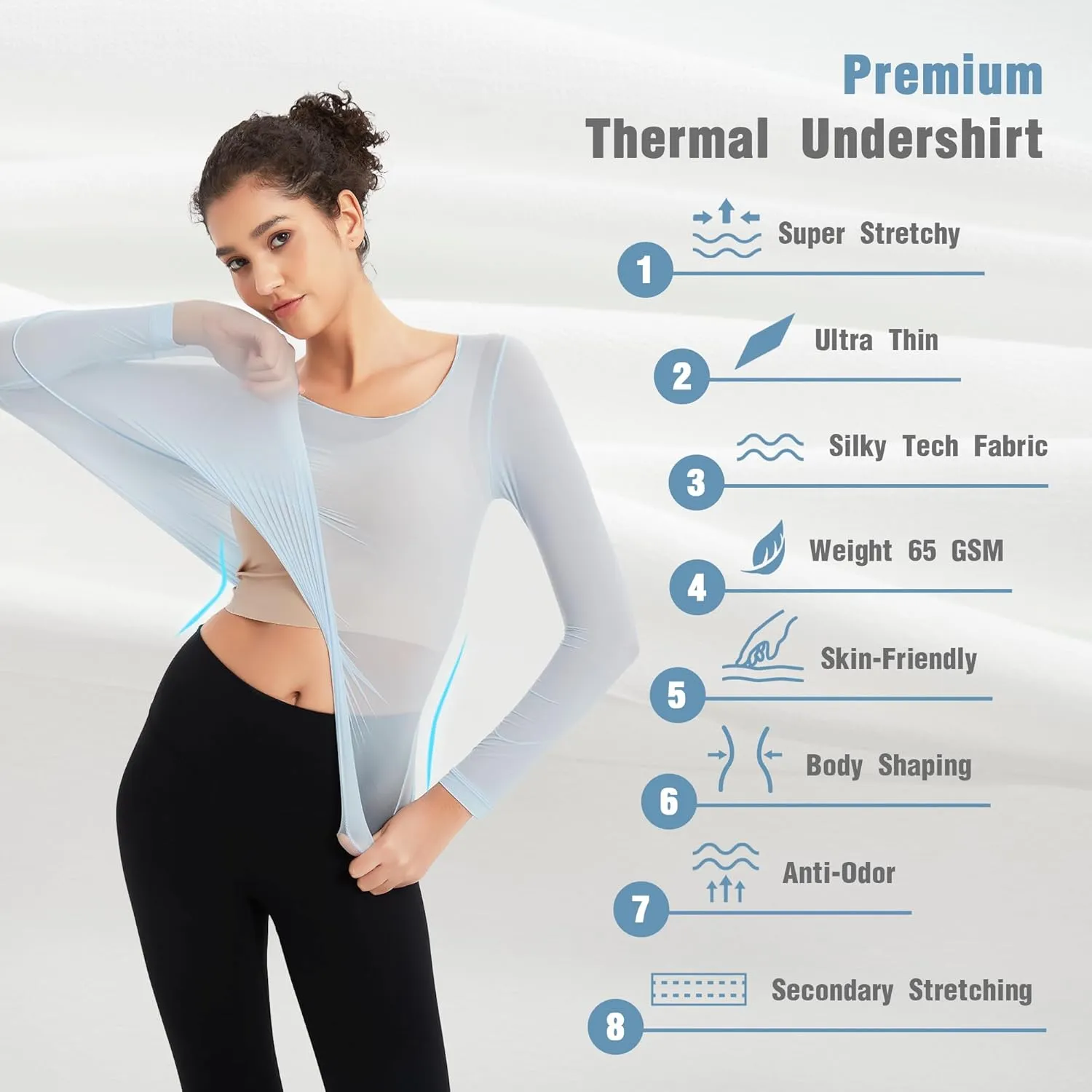Luxury Women's Thermal Undershirt: Super Stretchy,Ultra Thin Silky Tech Tops for Everyday Comfort and Sports