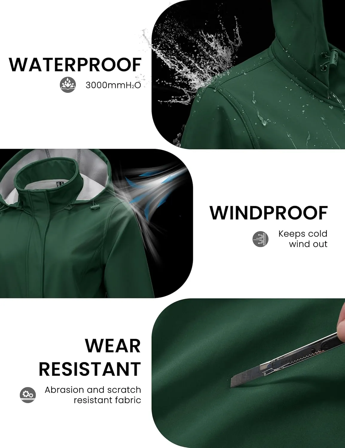 MAGCOMSEN Women's Long Fleece Lined Jackets Warm Winter Windbreaker Rain Coat Hooded Softshell Windproof Insulated