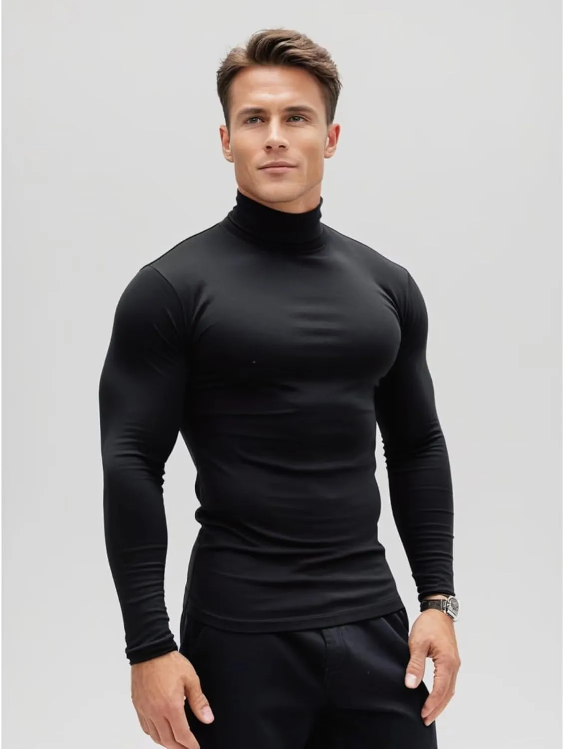 Mens Mock Turtleneck Long Sleeve Shirts, High Neck Thermal Base Layer