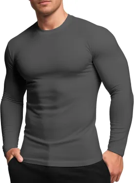 Men's Sport Undershirt, Athletic Thermal Base Layer, Crewneck Long Sleeve Top Slim Fitted Workout Tshirt