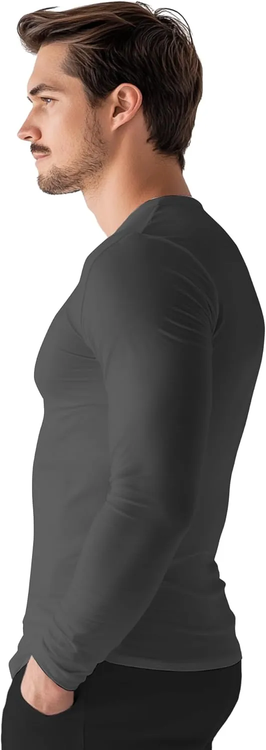Men's Sport Undershirt, Athletic Thermal Base Layer, Crewneck Long Sleeve Top Slim Fitted Workout Tshirt
