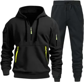 Men's Stylish Casual Hoodie with Chinstrap Pocket Solid Color Hoodie with Foot Adjustment Pants Set