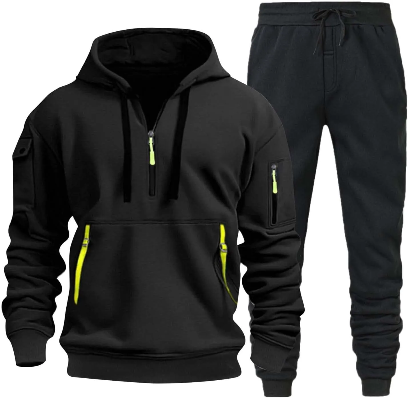 Men's Stylish Casual Hoodie with Chinstrap Pocket Solid Color Hoodie with Foot Adjustment Pants Set