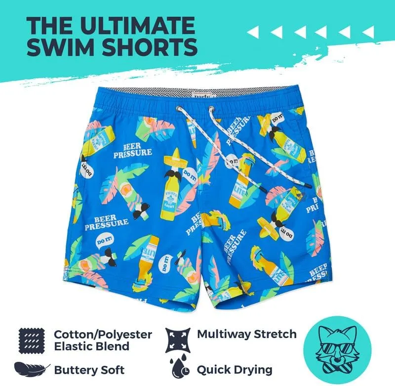 Party Pants USA Mens Swim Trunks, Characters, Stretch Swimming Board Shorts, 5.5 Inseam
