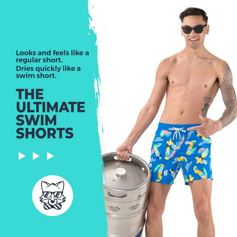 Party Pants USA Mens Swim Trunks, Characters, Stretch Swimming Board Shorts, 5.5 Inseam