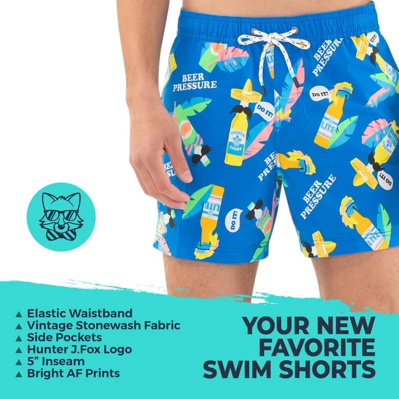 Party Pants USA Mens Swim Trunks, Characters, Stretch Swimming Board Shorts, 5.5 Inseam