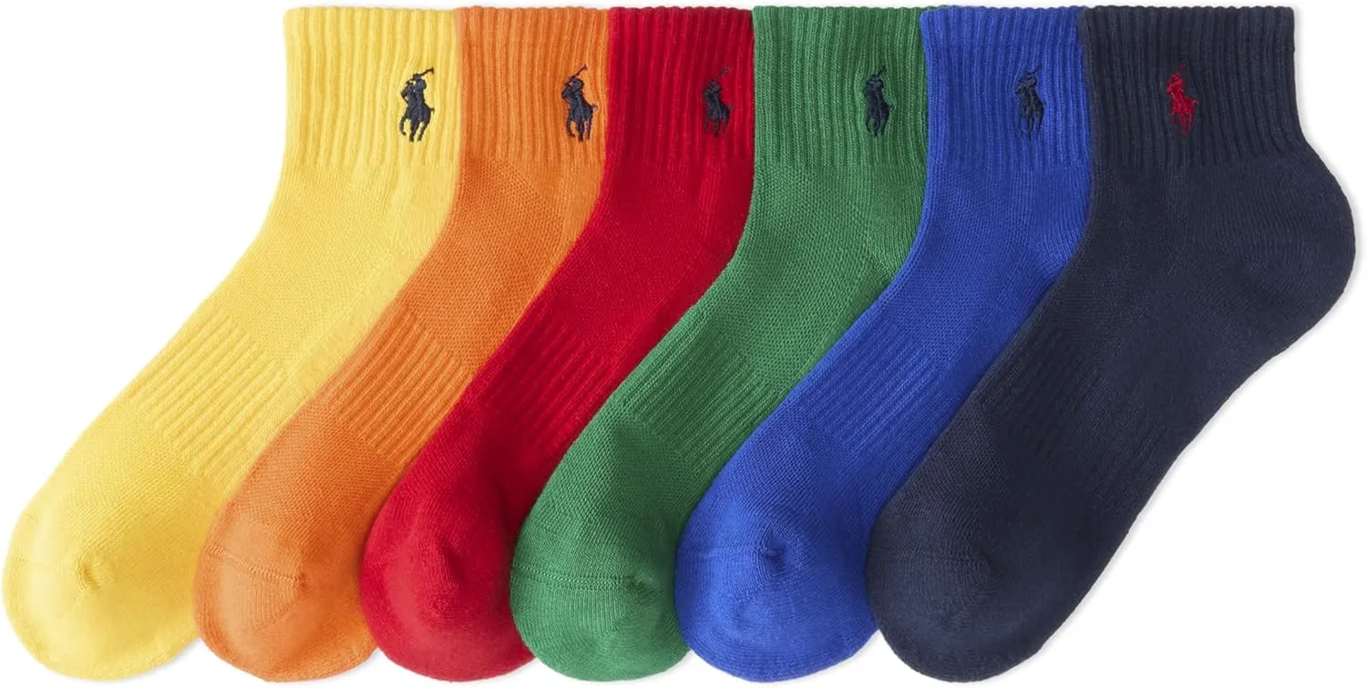 POLO RALPH LAUREN Men's Athletic Performance Cotton Ankle Socks-6 Pair Pack-Moisture Wicking Mesh
