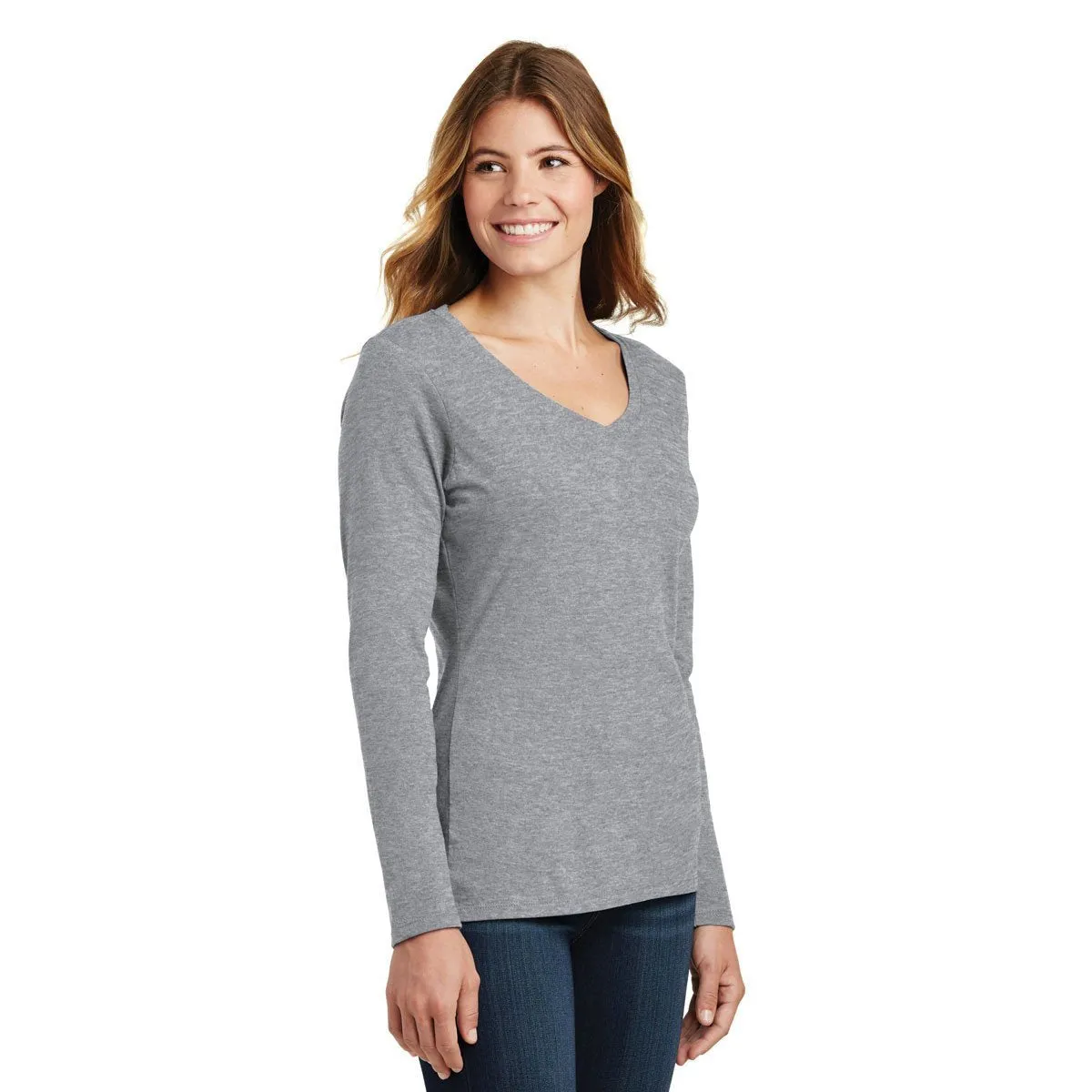 Port & Company Women's Athletic Heather Long Sleeve Fan Favorite V-Neck Tee