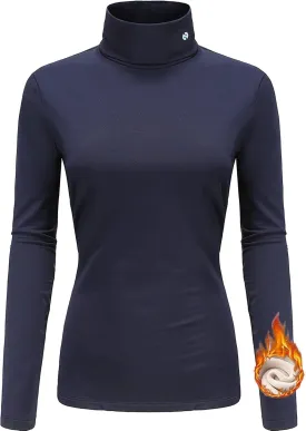 SSLR-Thermal-Shirts for-Women-Turtleneck Long Sleeve Tops Fleece Lined Winter Slim Fitted Mock Neck Base Layer