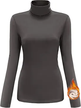 SSLR-Thermal-Shirts for-Women-Turtleneck Long Sleeve Tops Fleece Lined Winter Slim Fitted Mock Neck Base Layer