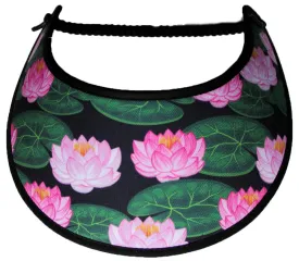 Water Lilles in Pink on Black Sun Visor, Black Trim